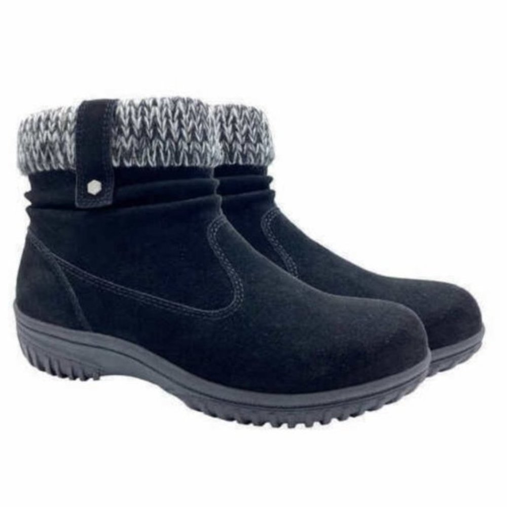 Khombu Black Ankle Boots with Gray Knit Cuff